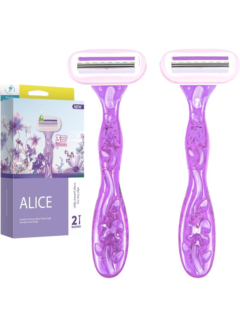 أليس ماكينات حلاقة أليس للنساء - طقم 2 قطعة - 3 شفرات ستانلس ورأس مرن - بنفسجي - مخصصة للبشرة الجافة - Image 3